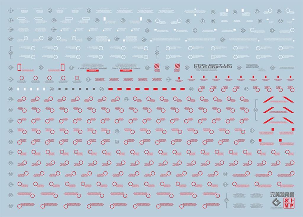 HG RG MG PG RE HiRM Robot MS Detail-Up Water-Transfer Caution Decals (RED Pattern for PG 160 RX-0 Unicorn Gundam Perfectibility & Divine Expansion