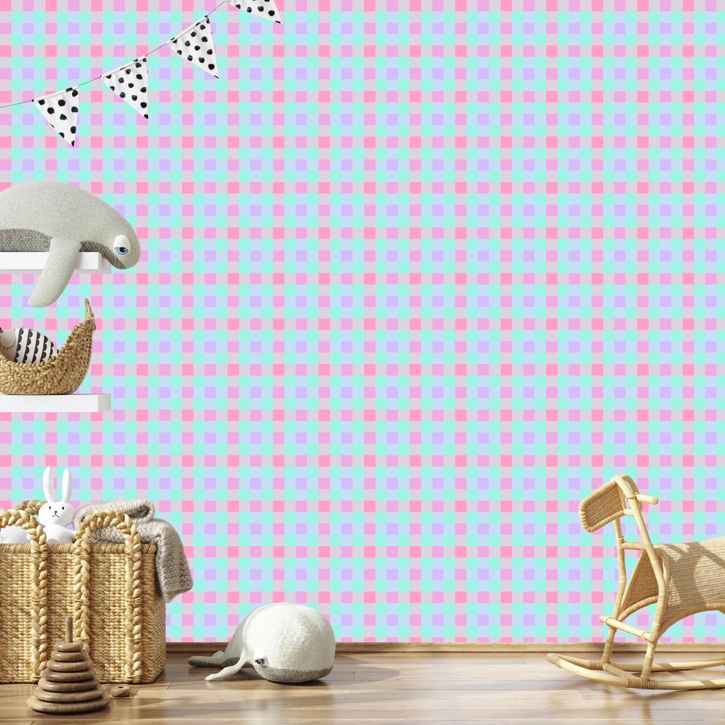 Candy Check Wallpaper Light Gray and Mint 50x1000