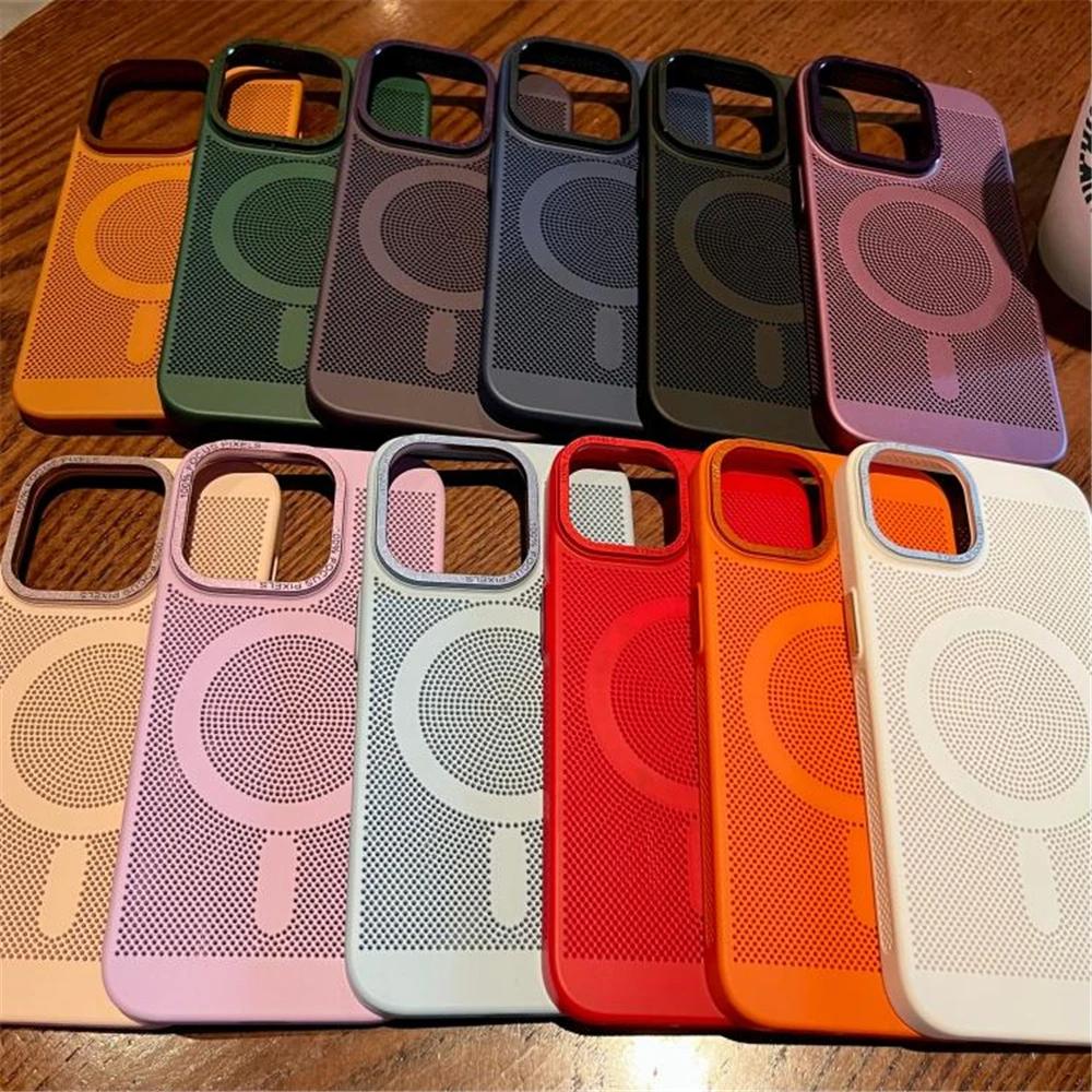 Ultra tenký magnetický kryt s mřížkou pro odvod tepla pro iPhone 15 13 12 14 11 Pro Max Matný tvrdý ocelový Magsafing Nárazuvzdorný kryt