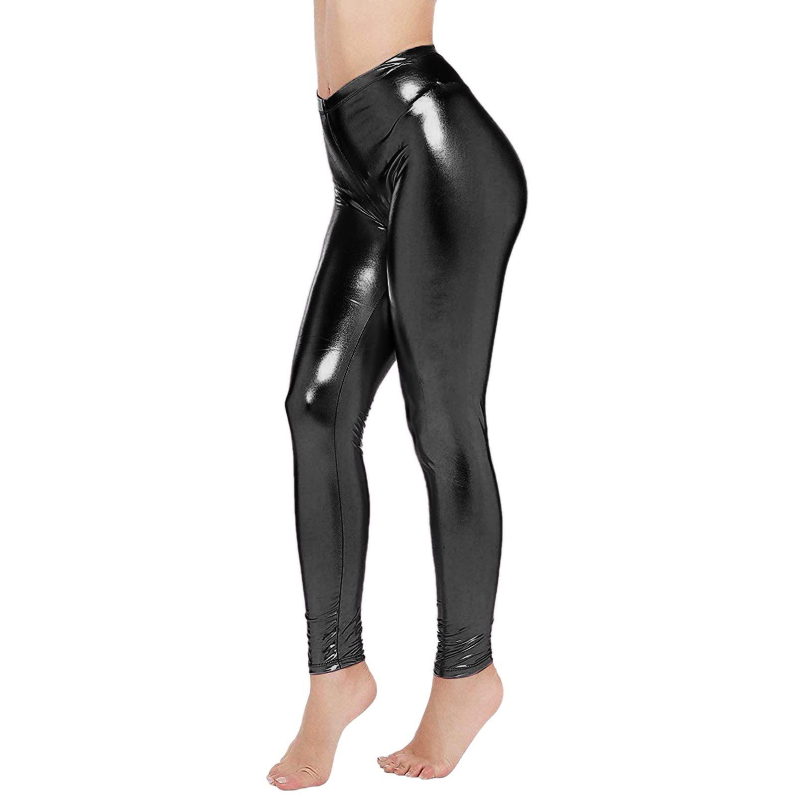 

Women s Shiny Faux Leather Leggings Yoga Trousers Dance Trousers L чорний