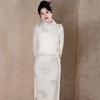 Womens Winter Warm Thickened Cheongsam-Style Long Sleeve Top Vest Set Retro Velvet Fleece Lined
