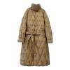 new stand-up collar light down jacket women's niche versatile pressure glue foreign style long knee waist diamond belt