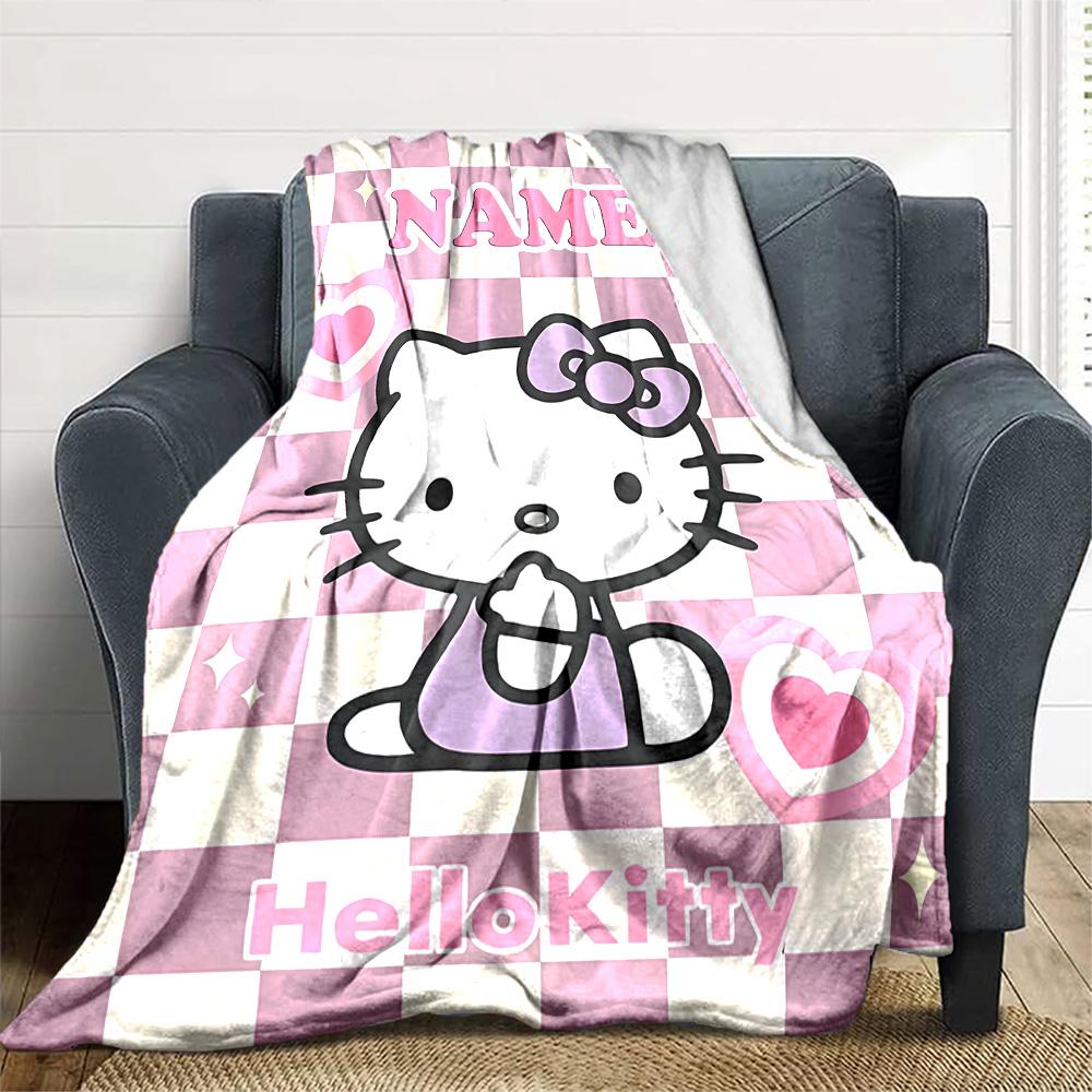 Customizable HelloKitty5 Throw Blanket – Personalized Name, All-Season Cozy Snug Blanket, Machine Washable, Personalized Blanket
