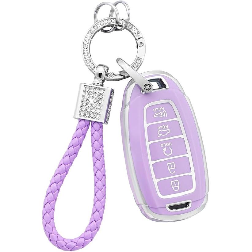 PIFOOG For Hyundai Elantra Key Fob Cover Palisade 5 Buttons Car Keys Case Shell Protector Full Covers Pink Bling Keychain Accessories Girly Women