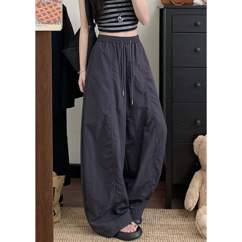 Kumikumi Idle Style New Arrival Elastic Waist Drawstring Casual Pants Women's Autumn Low Waist Loose-Fitting Mopping Pants Pants