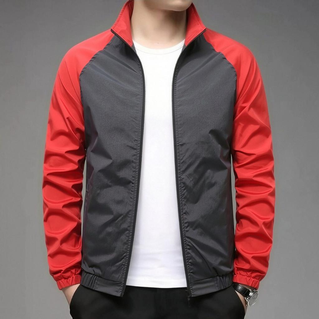 Men S Casual Stand Collar Long Sleeve Patchwork Jacket