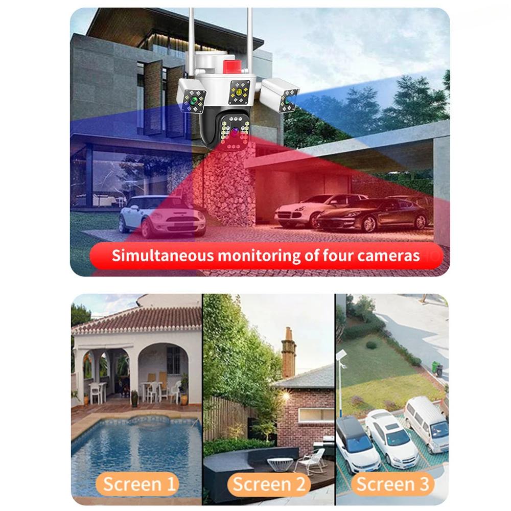 IPC360 HOME 6K 12MP 3 Lens 3 Ekran Wifi PTZ Kamera Renkli Gece Görüşü Hareket Algılama İki Yönlü Ses IP66 Gözetim Kameraları