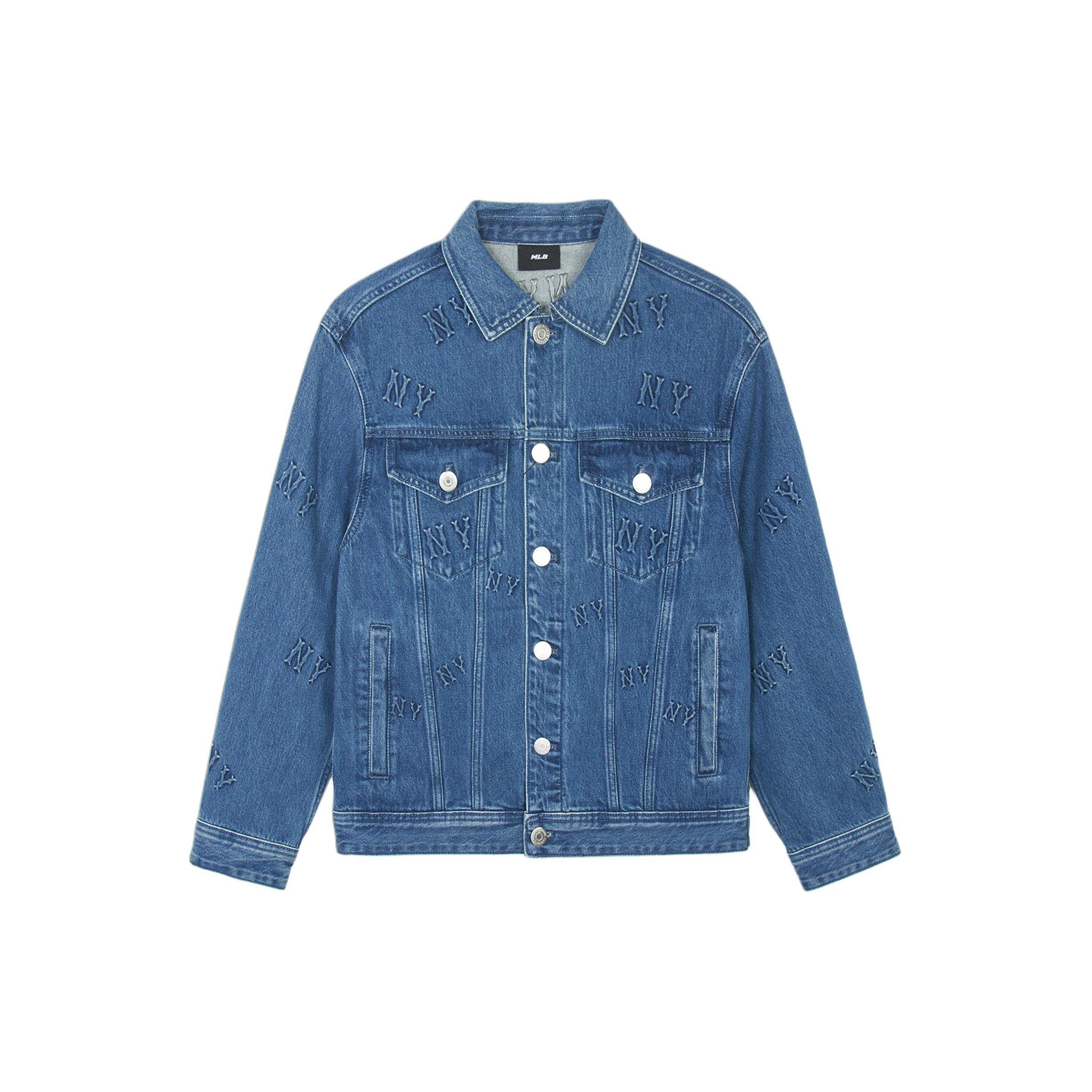 MLB New York Yankees Geprint Logo Knopenkraag Denim Jas Uniseks Jas Blauw 3ADKM0341-50INS L gray