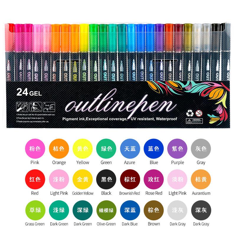 Specially Designed for Dual Line Contour Pens, 48 Color Set, Dreamy Flash Metal Pen, Color Marker Pen, Fluorescent Marker Pen
