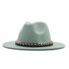 European, American Autumn and Winter British Style Fashionable and Elegant Flat-brimmed Big Eaves Hat Top Hat Men and Women Chain Jazz Woolen Hat