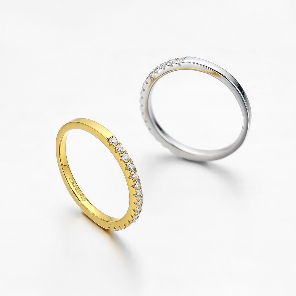 OEVAS 1.5MM Real Moissanite Band Ring White Gold S925 Silver for Women Sparkling Anniversary Gifts