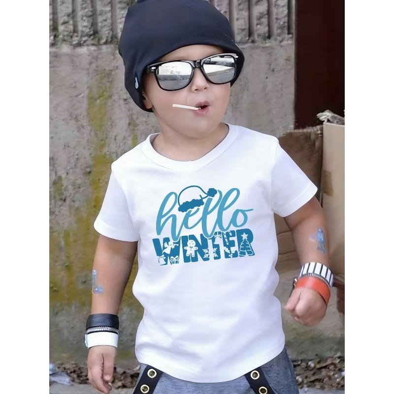 

European sizes Hello Winter Kids Tee Children s Graphic T Shirts Boy White T-shirt for Home Lounging and Indoor Play Cute Graphic Kids Tee 164cm білий