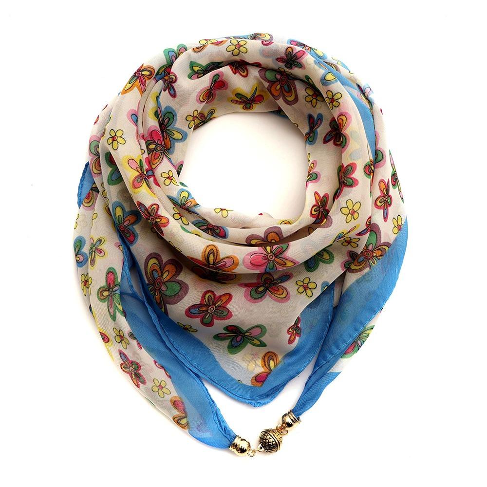 

Luxury Women s Neck Scarf Magnetic Buckle Square Scarf Fashion Headscarves Spring синий