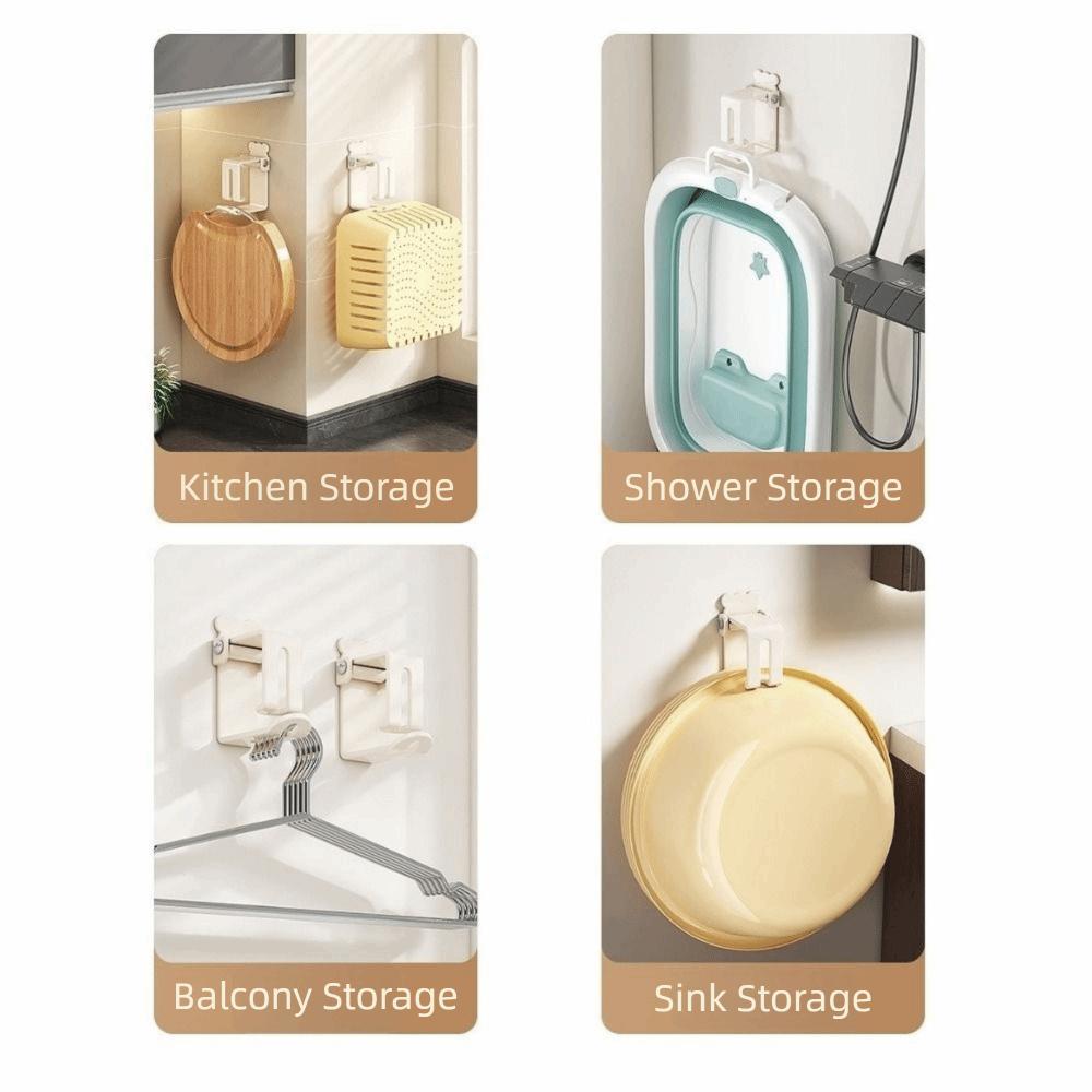 2 Pieces Carbon Steel Wash Basin Hooks Punch-Free Adjustable Wash Basin Holder Folding Wall Mounted Washbasin Organizer Bathroom