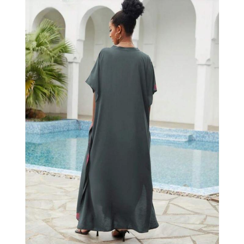 Women's Fashion Summer Spring Flower Pattern Print 1/2 Sleeves V-Neck Loose Waistline Casual Dresses