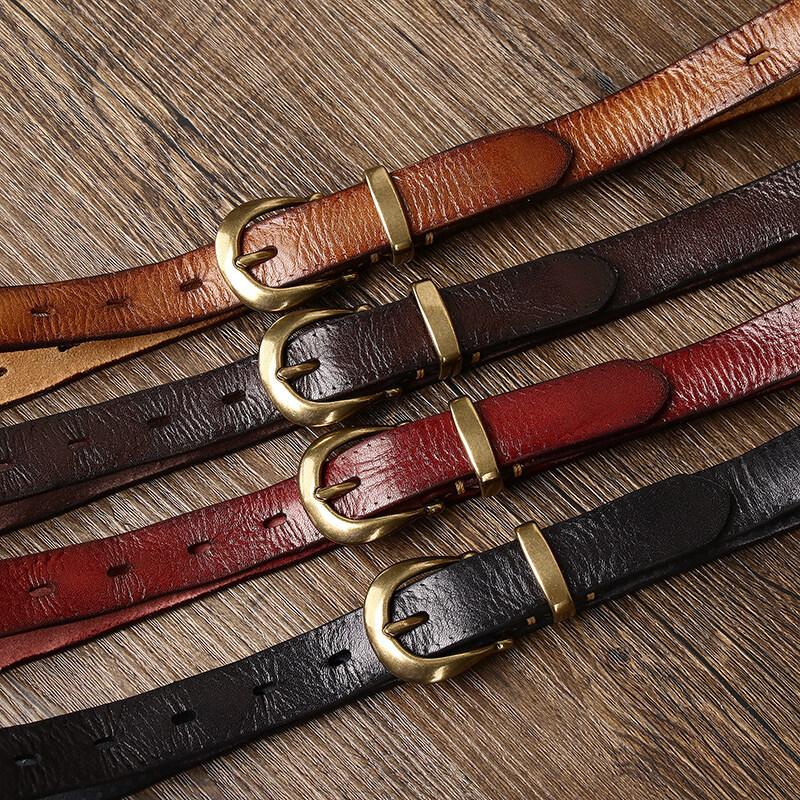 2024 Leather Belt Women'S Trend Versatile Personality Pleated Retro First Layer Cowhide Jeans Belt Women