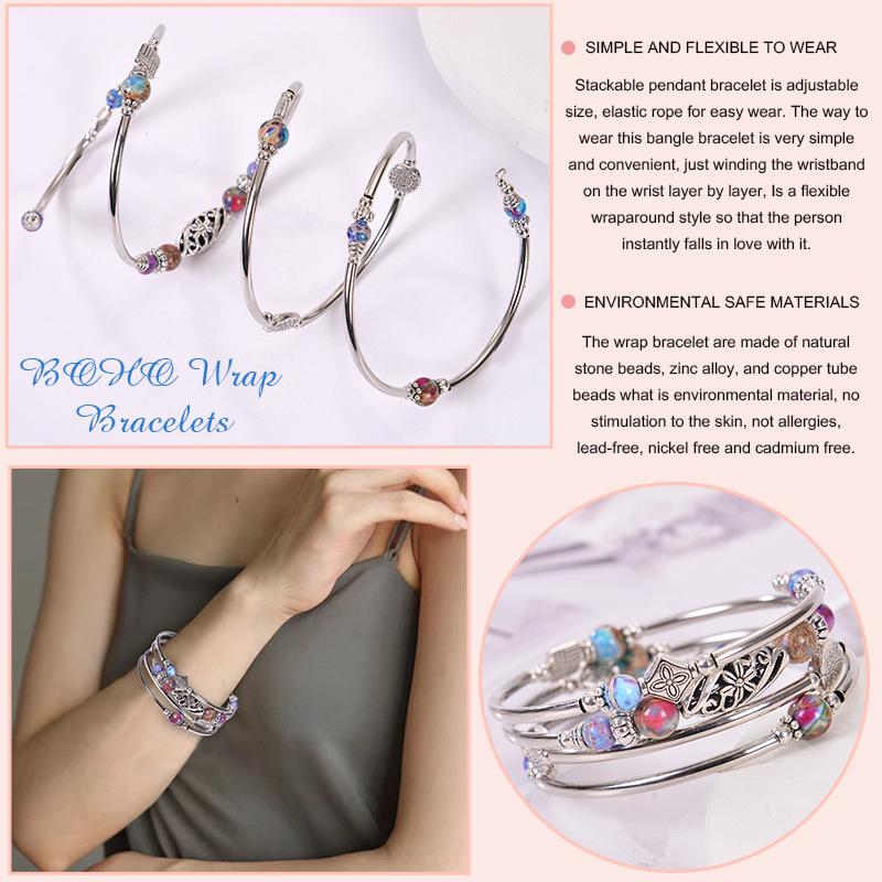 Bohemian Emperor Stone Multi-layer Wrap Bracelet – Women's Natural Stone Beaded Bangle