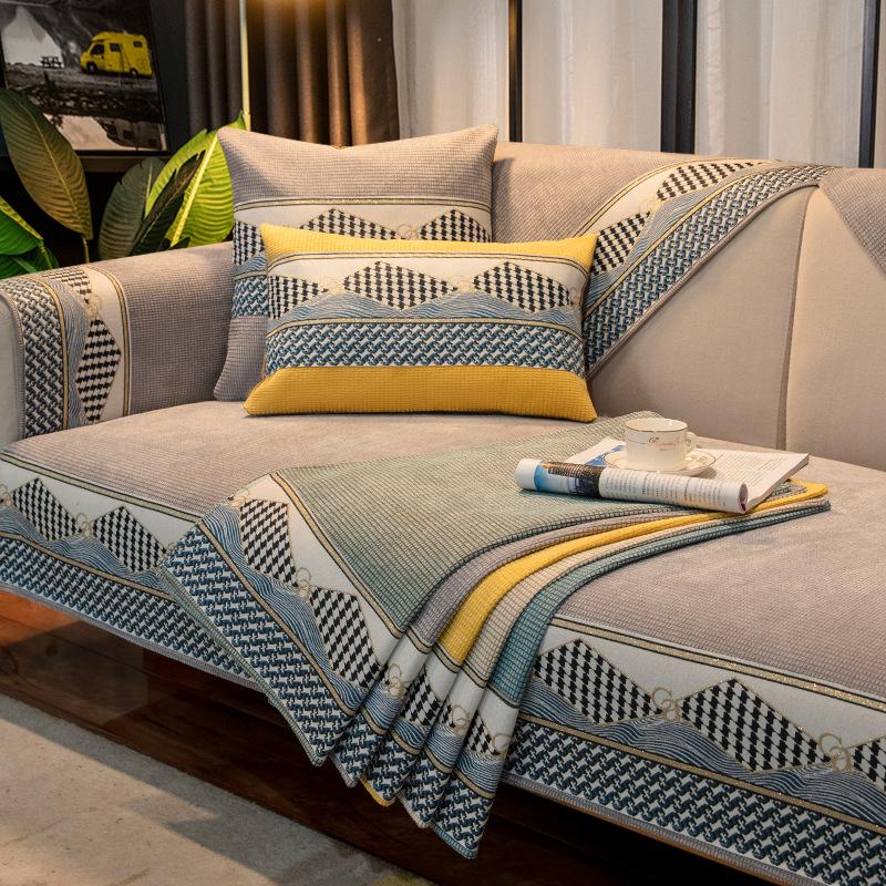 Nordic Einfache Sofa Kissen Vier Jahreszeiten Universal Non-Slip Leder Sofa Abdeckung Chenille High-End Kissen Rückenlehne Handtuch Abdeckung tuch