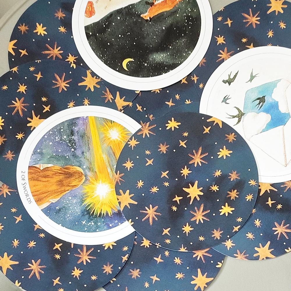 Gentle Universe Tarot Deck 78 Pcs Round Circular Tarot Cards Watercolor Art Witchcraft in Rigid Box, Double-embossed 8.8*8.8cm