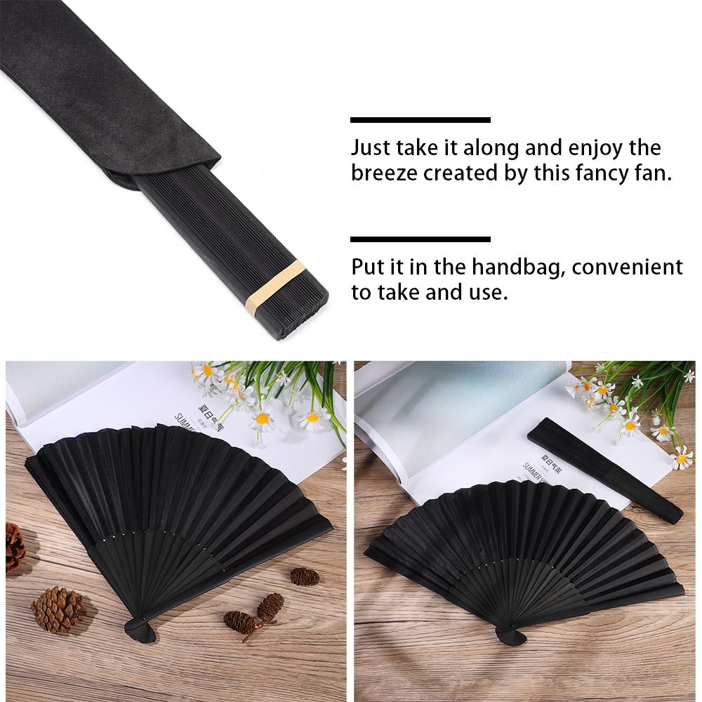 8.27"(21cm) Dance Props Home Hand Held Party Decoration Bamboo Fans Ribs Black Silk Folding Fan Hand Held Chinese Style