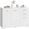Sideboard, Modern Storage Cabinet with 2 Drawers, 3 Doors and Adjustable Shelves, White