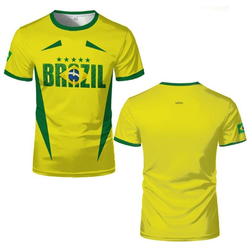 Brasilianische Stil Gedruckte Fußball T-Shirts Herren und Damen Sport Schnelltrocknendes Trikot Brasilien Flagge Grafik Kurzarm Tees