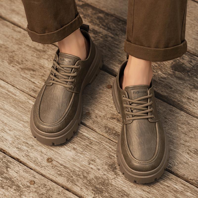 

Мужские туфли из кожи на высокой подошве, новый тренд, повседневные кеды, мужские деловые кожаные туфли, британские маленькие кожаные туфли, ретро-туфли в стиле милитари 44 коричневый