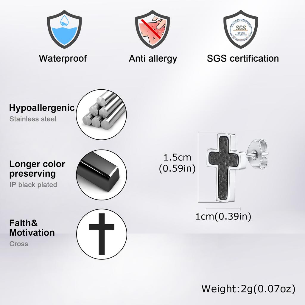 Vnox Men's Stainless Steel Cross Earrings, Hammered Texture Gold Black Color Waterproof Hypoallergenic Ear Jewelry Gifts for Men