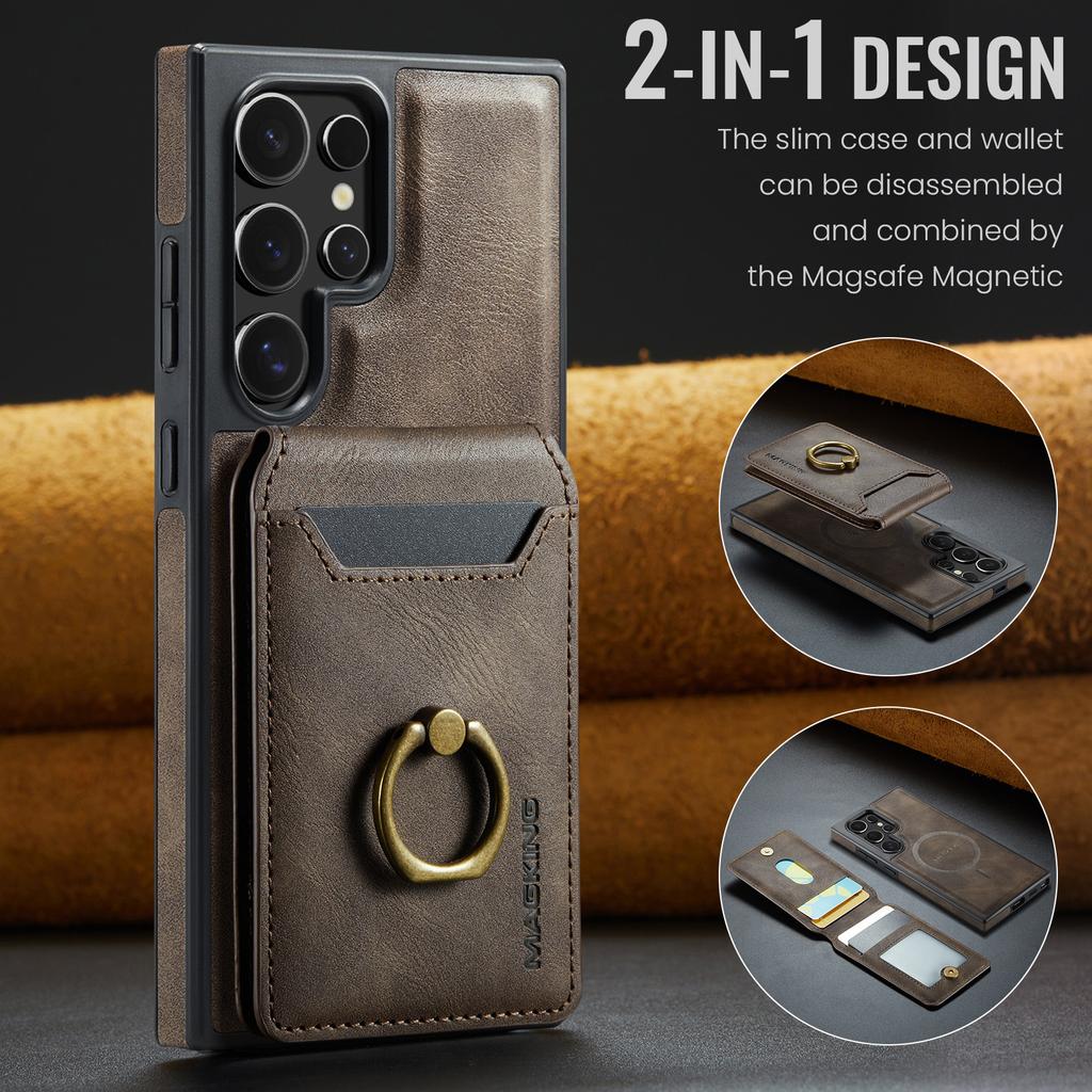 Leather for Magsafe Phone Case for Samsung Galaxy S26 S24 S23 S25 Ultra S26 Plus FE Bracket Magnetic Cover with Card Holder LK1