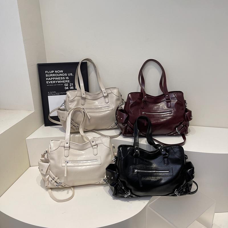 Elegante Kunstleder-Tragetasche Damen Mode Umhängetasche mit Reißverschlusstasche vorne