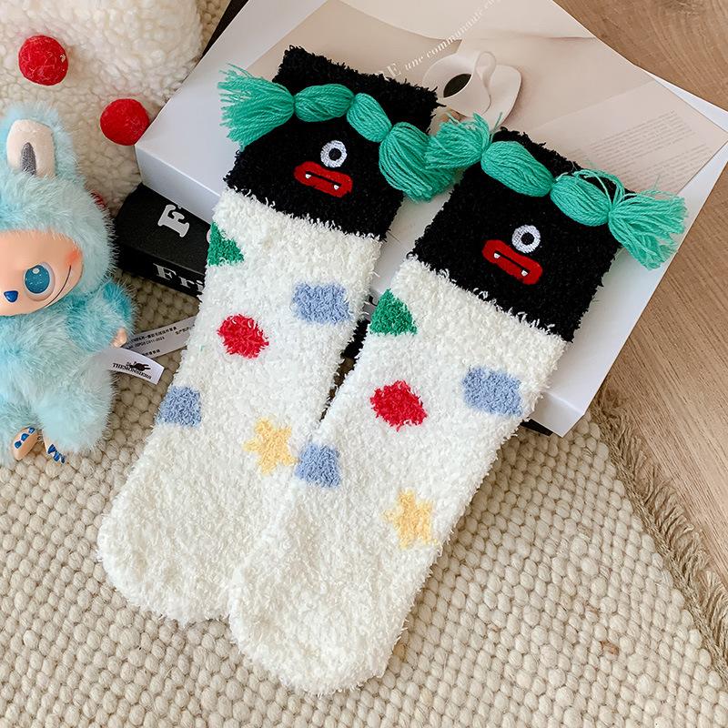 Women's Autumn and Winter Warm Socks, Thick Socks, Coral Fleece, Thickened Fleece, Sleep Socks, Home Floor Socks, Cartoon and Funny