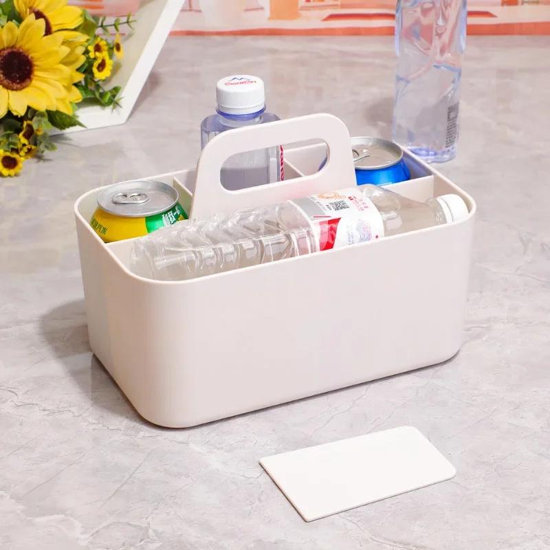 4/8Grids Portable Office Stationery Organizer Plastic with Handle Desk Detachable Pen Holder Divider Makeup Brush Storage Box