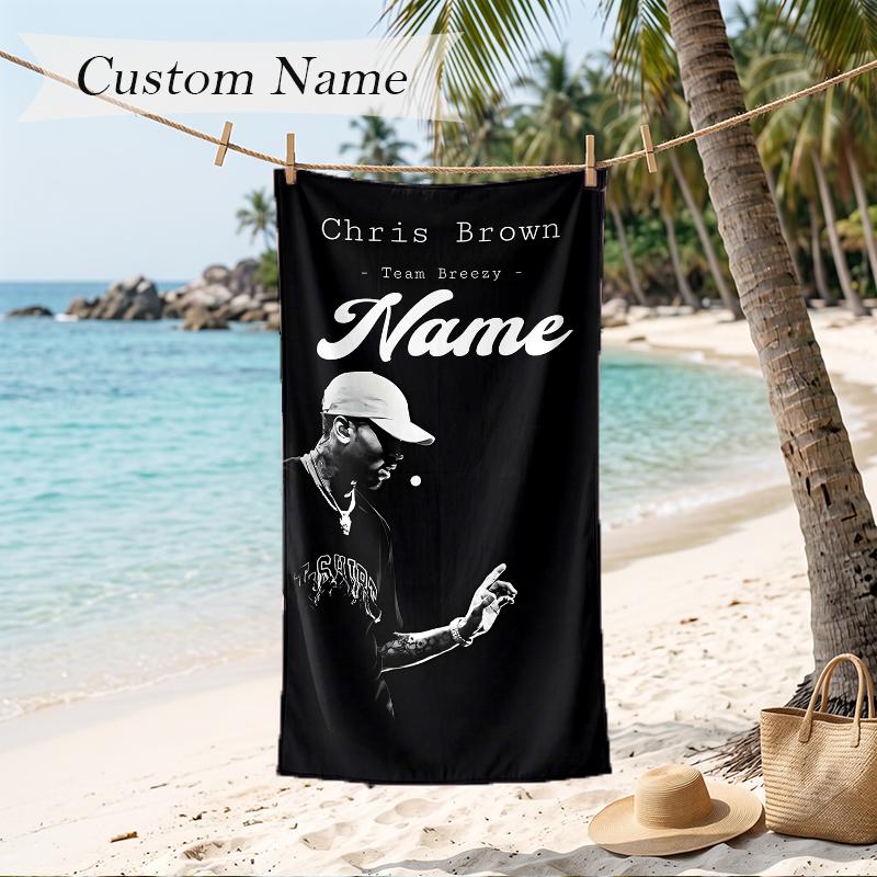 Chris Brown Custom Name Printed Beach Towel Personalized Soft Towel For Swimming Beach Travel