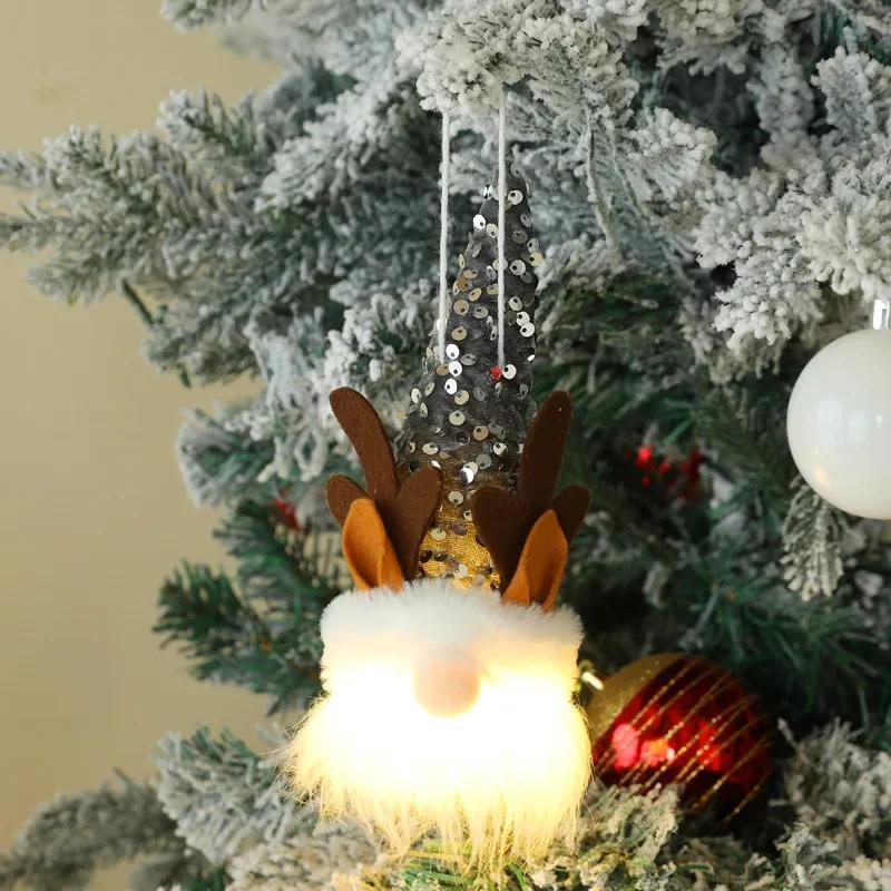 Christmas Party Decoration Supplies Sequins with Lights Doll Christmas Glowing Doll Pendant Fashion Accessories