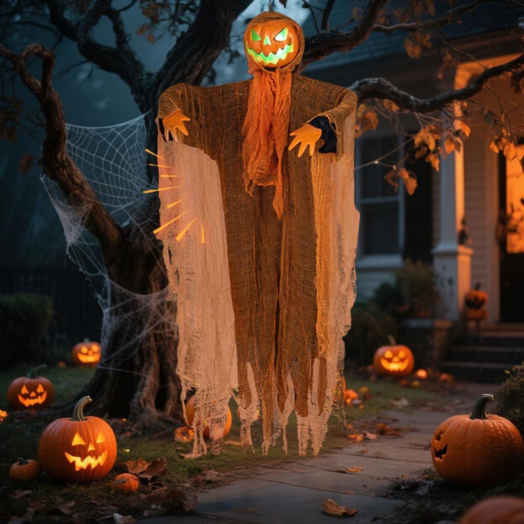 2025 Halloween Hanging Horror Ghost Ornaments With Eerie Sound Halloween Party Tree Hanging Ghost Haunted House Horror Props