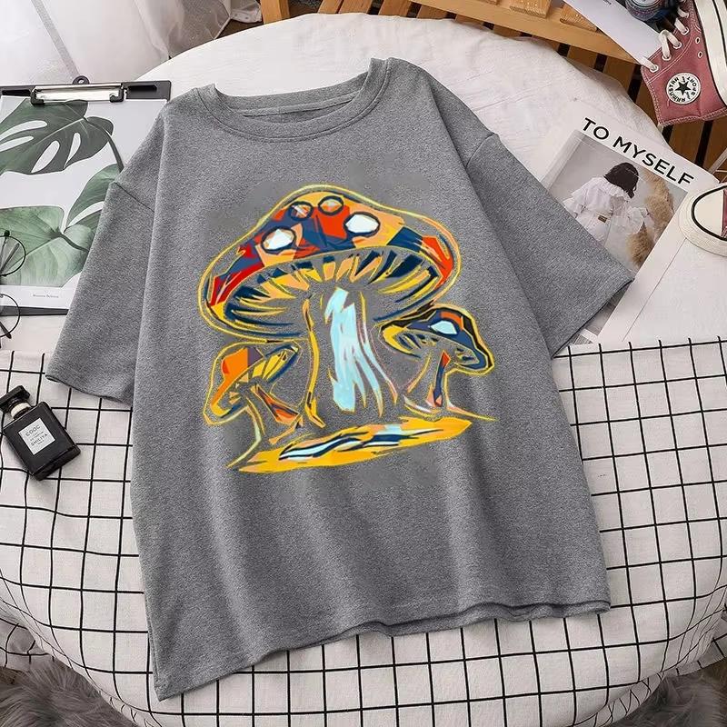 Retro Graphic Tees Unisex Summer Loose Vintage Boho Mushroom Unisex T Shirt Psychedelic Hippie Art Tshirt Clothing Tops Femme Soft