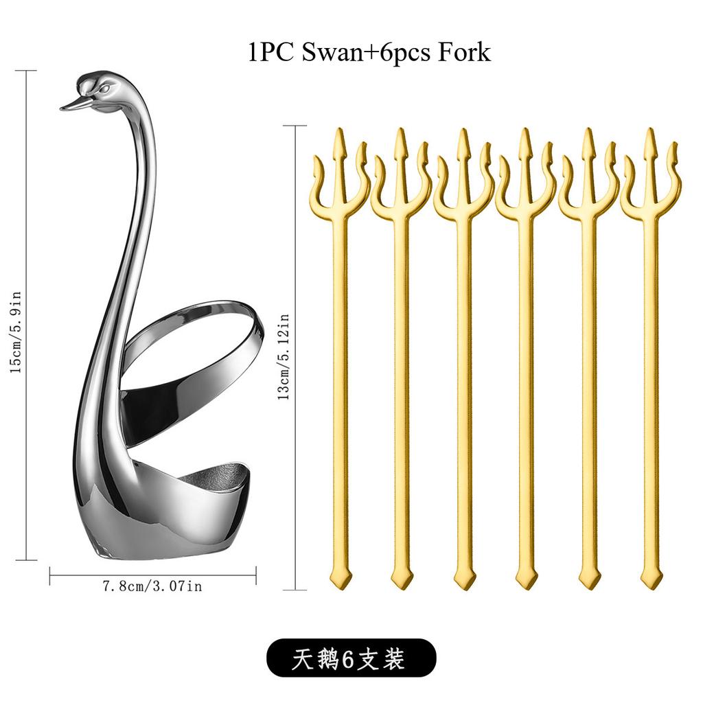 304 Swan Shape Tableware Holder Stainless Steel Fork Base Fruit Fork Dessert Spoon Cutlery Storage Rack 6-piece Set