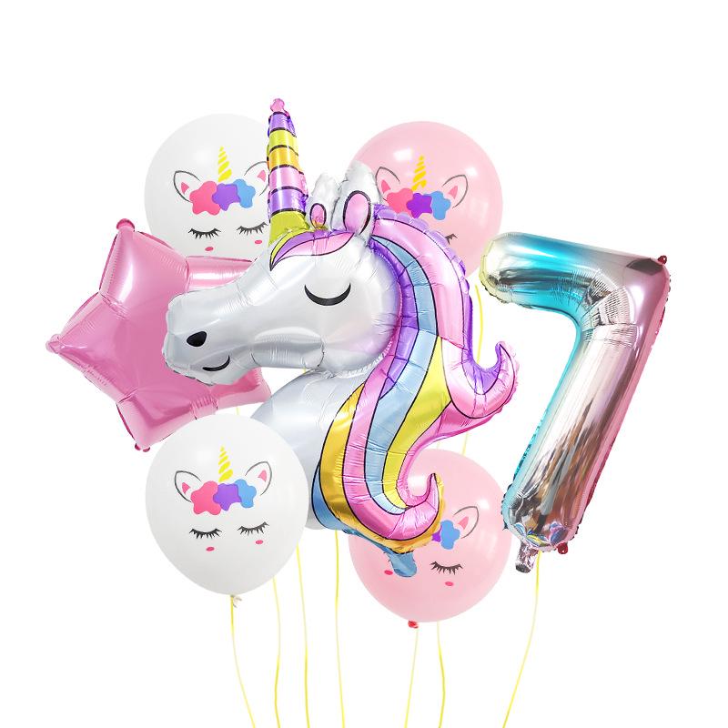 Colorful Unicorn Gradient Rainbow Foil Balloon Set