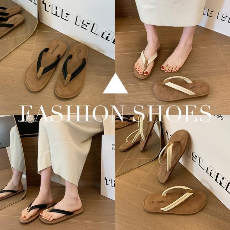 Beach Flat Bottom Sandals Women's Outdoor Wearable Slip-On Flip Flops French Evening Breeze High-End Sensation Summer New Style