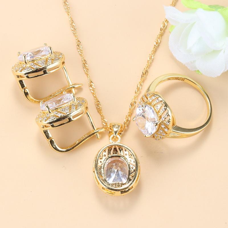 10-Colors Zircon Big Jewelry Sets Necklace And Clip Earrings Bridal Sets For Women African  Gold Plated Wedding Accessories