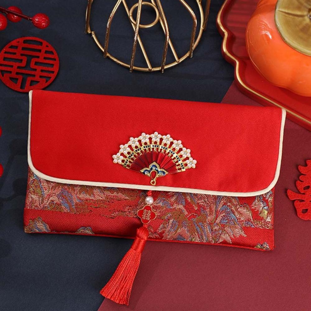 New Year Blessing Words 2025 Money Pocket Brocade Cloth Tassel New Year Money Bag Chinese Wedding