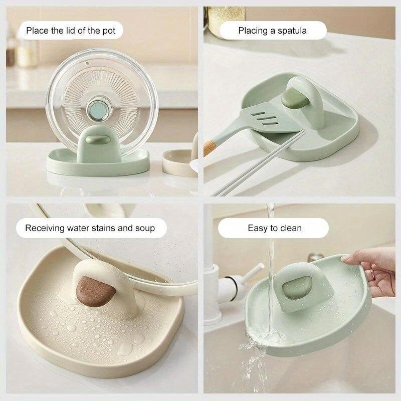 1pc Multifunctional Plastic Kitchen Countertop Storage Rack Household Soup Spoon Pot Cover Storage Rack