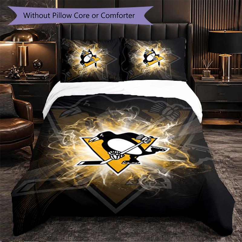 Pittsburgh Penguins Pattern Microfiber 3Pcs Bedding Set Decor Duvet Cover Set For Bedroom Home Use