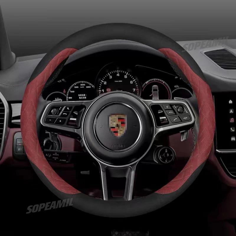 

Car Logo Steering Wheel Cover For Porsche Cayenne Panamera Macan Taycan 718 911 997 987 Boxste Automotive Interior Accessories красный