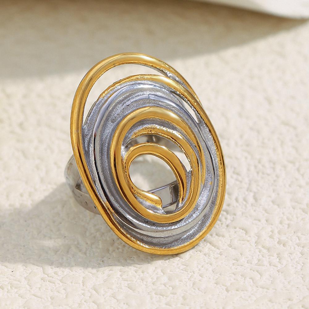 MamacitaSlay 316L Stainless Steel Two Tone Oval Thread Opening Ring Party Waterproof 18K Gold Plated Jewelry Women's Unique Gift