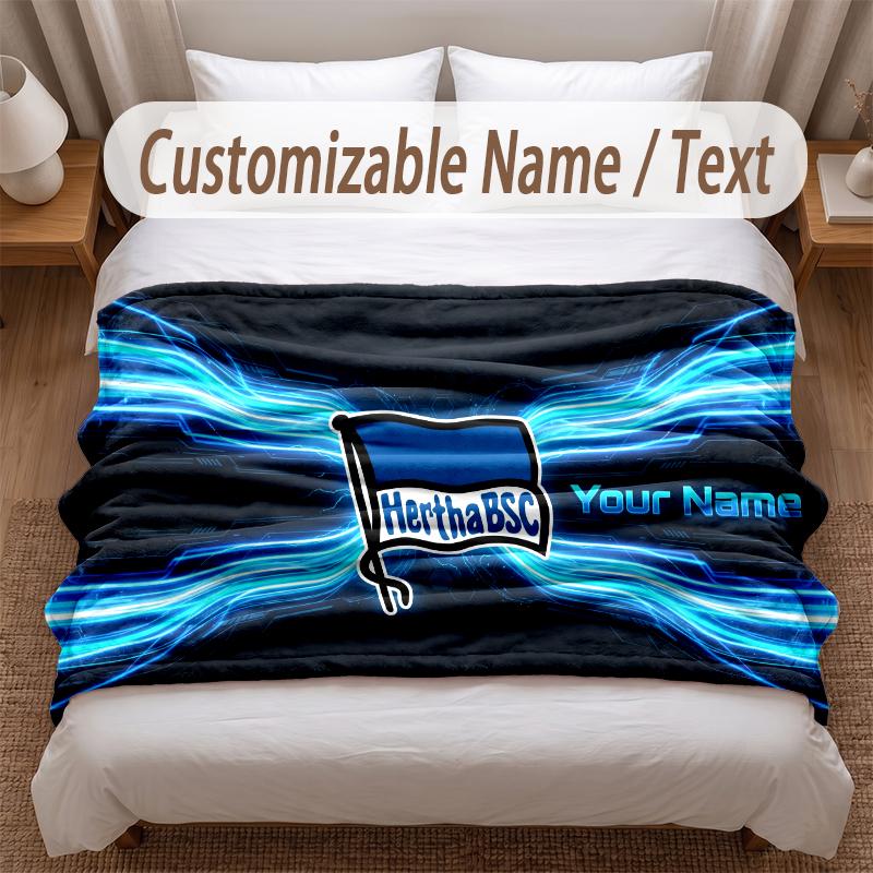 Hertha BSC Bedruckte Flanelldecke Benutzerdefinierter Name Text Weiche Warme Decke für Schlafzimmer Feiertagsgeschenk