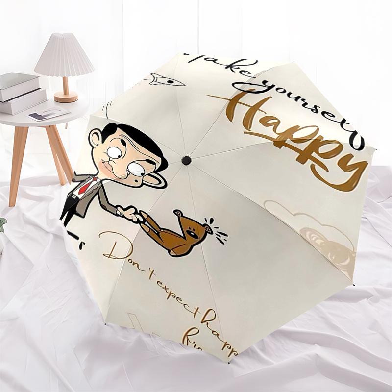 Ombrello da Viaggio a Tema Mr. Bean - 8 Stecche, Apertura e Chiusura Automatica, Design Pieghevole Portatile, Ombrello Compatto ed Elegante Adatto per Esterni
