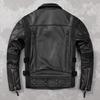 Chinese Size Motorcycle Cowhide Genuine Leather Jacket Men Slim Stone Milled Retro Jacket Calfskin Coat Men Moto Biker Riding Clothes
