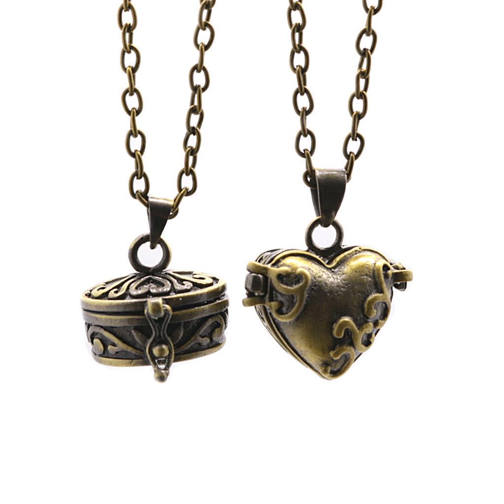 

Antique Brass Heart Locket Necklace - Openable Hollow Memorial Pendant