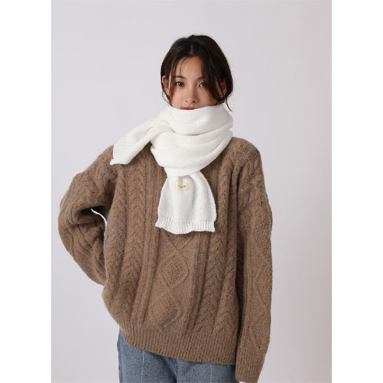 2024 New Solid Color Scarf Women'S Winter Thick Deer Plush Shawl Dual Purpose Couple Knitted Warm Scarf Versatile